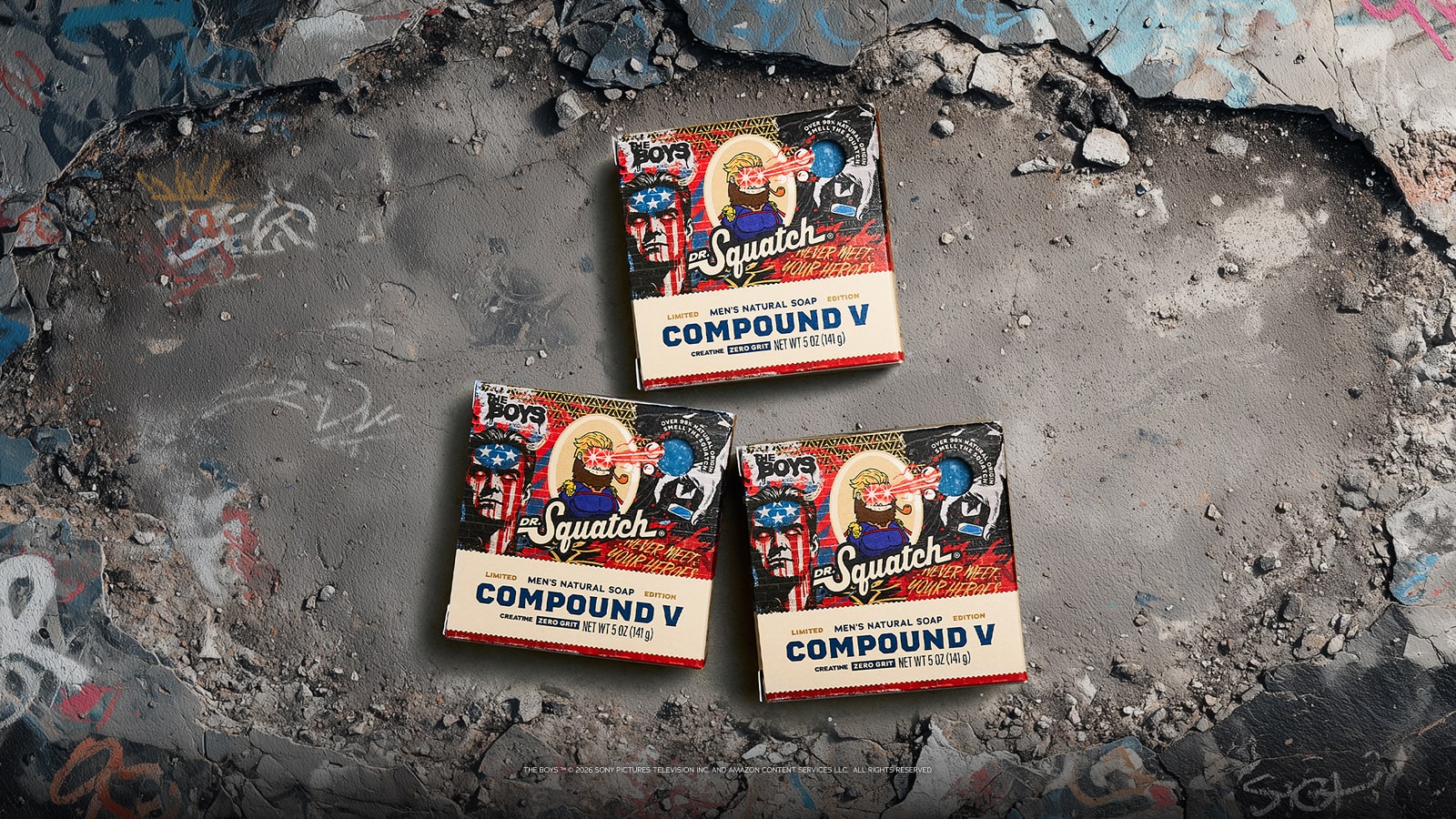 Lifestyle photo featuring Dr. Squatch Compound V 3-Pack gift set