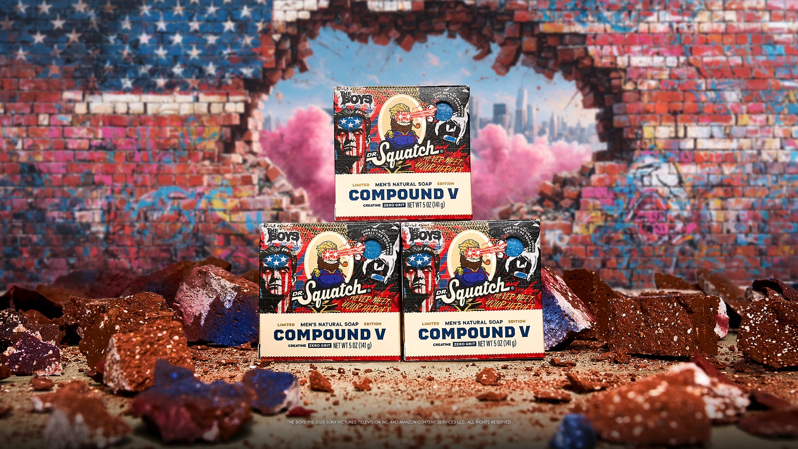 Lifestyle photo featuring Dr. Squatch Compound V 3-Pack gift set