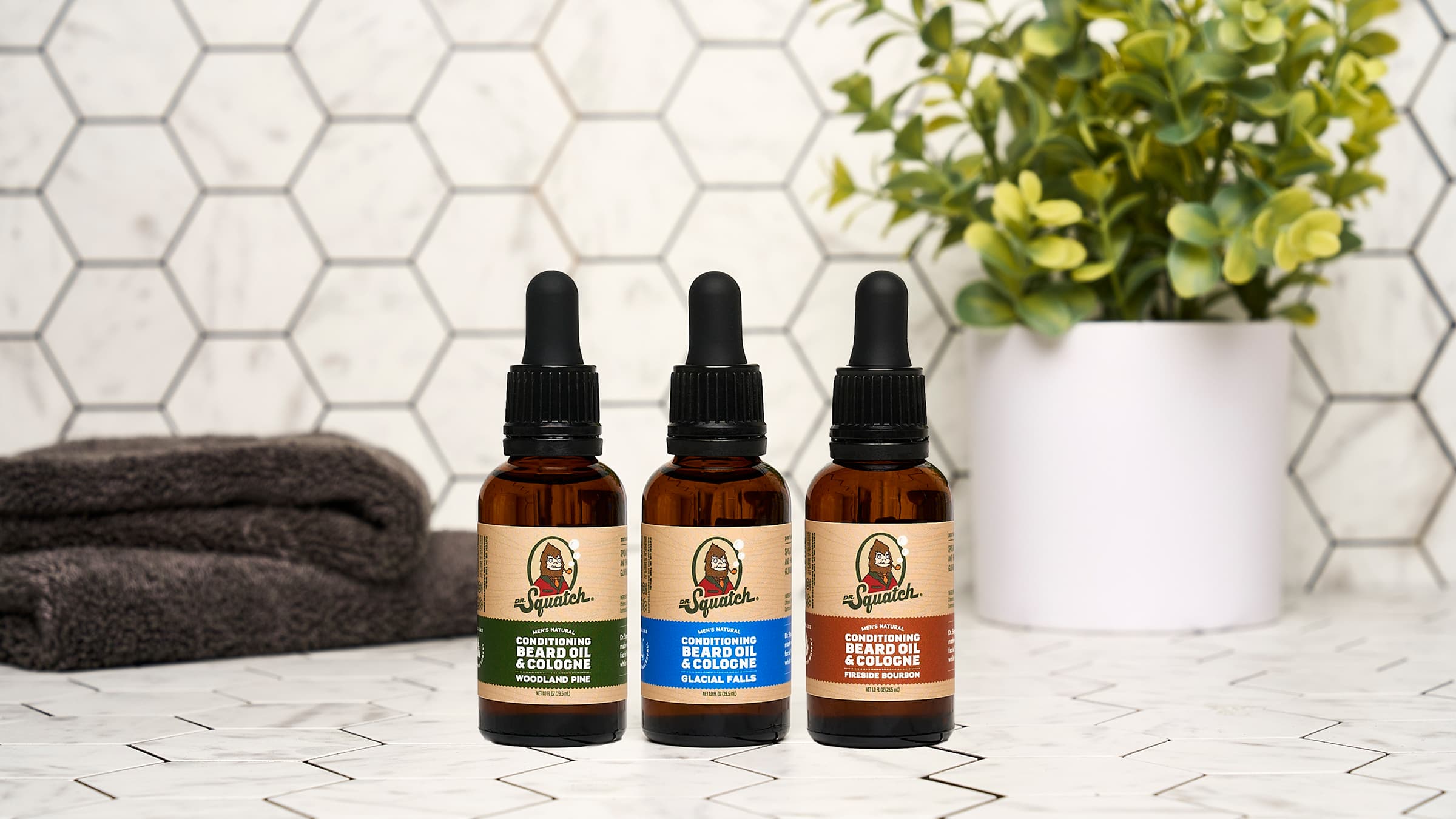 Lifestyle photo featuring Dr. Squatch Conditioning Beard Oil & Cologne Woodland Pine